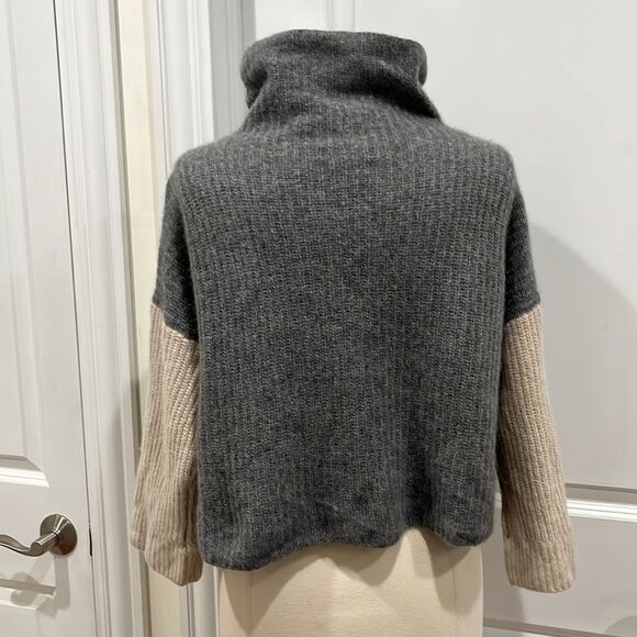 Lord & Taylor 100% Cashmere Boxy Cropped Sweater Neutrals Colorblock Brown Gray - Picture 7 of 14